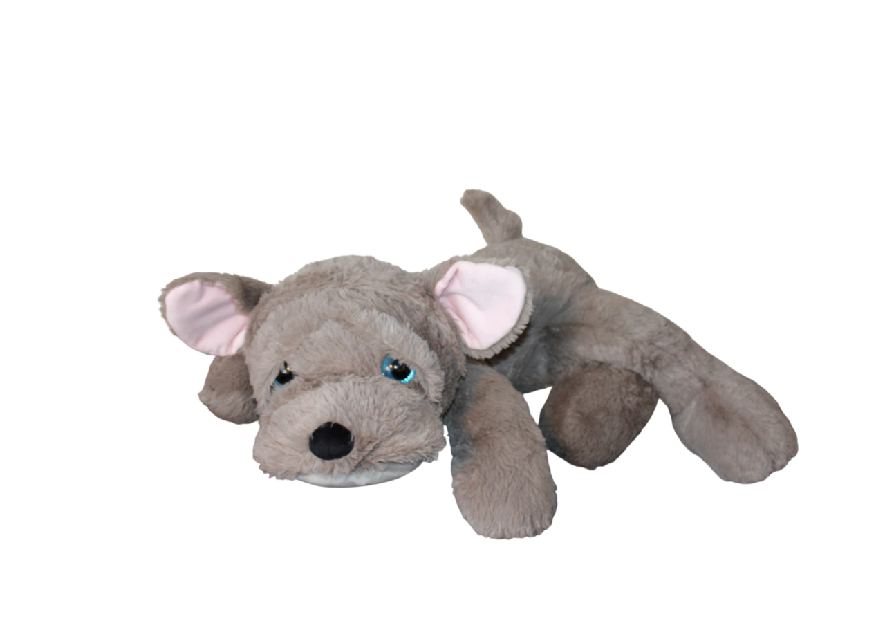 Liggende plys hund, 100 cm, Mørk grå hund